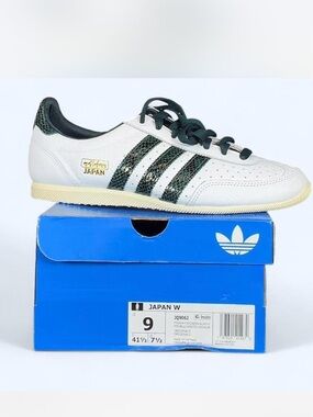 adidas Japan W White Sneakers with Dark Green Stripes